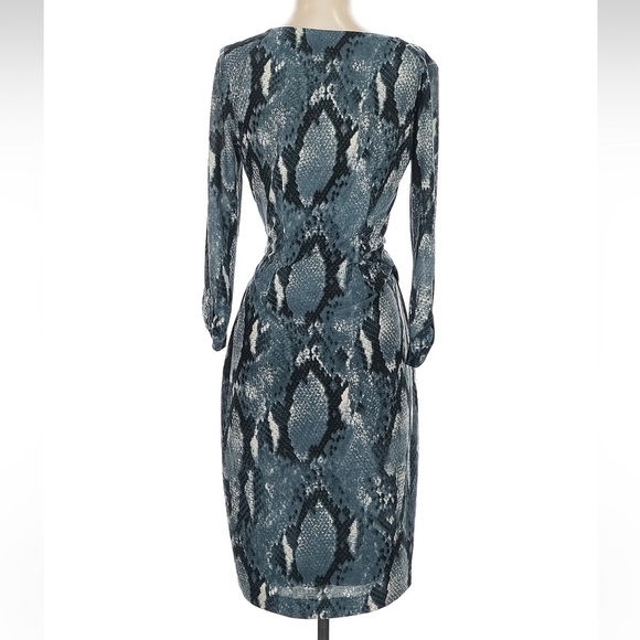 Vintage Cache Blue Grey Snakeskin Print Jersey Faux Wrap Dress Size Small S - Picture 3 of 6